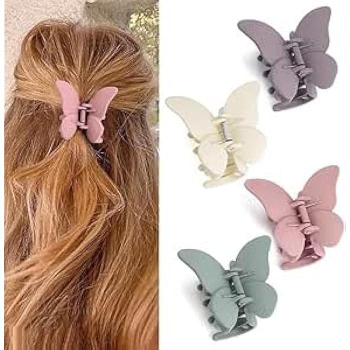ChicAbode Butterfly Claw Clips for Women, 6.6cm Butterfly Hair Clips for Girls, 4 Pcs Butterflies Claw Clips for Thick Hair, Matte Cute Hair Claws, Hair Clamps Jaw Clips for Thin and Medium Hair Clips - Image 1